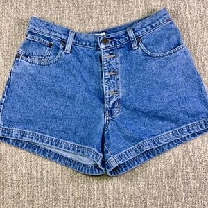 Vintage 90s Graphite Button Fly High Rise Denim Shorts Women's 30 USA Flag Patch